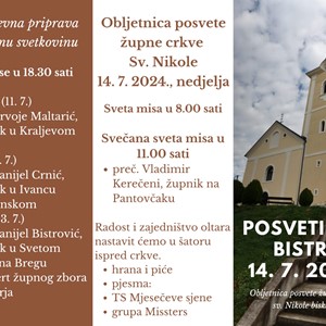 Proslava obljetnice posvete župne crkve sv. Nikole biskupa u Bistri